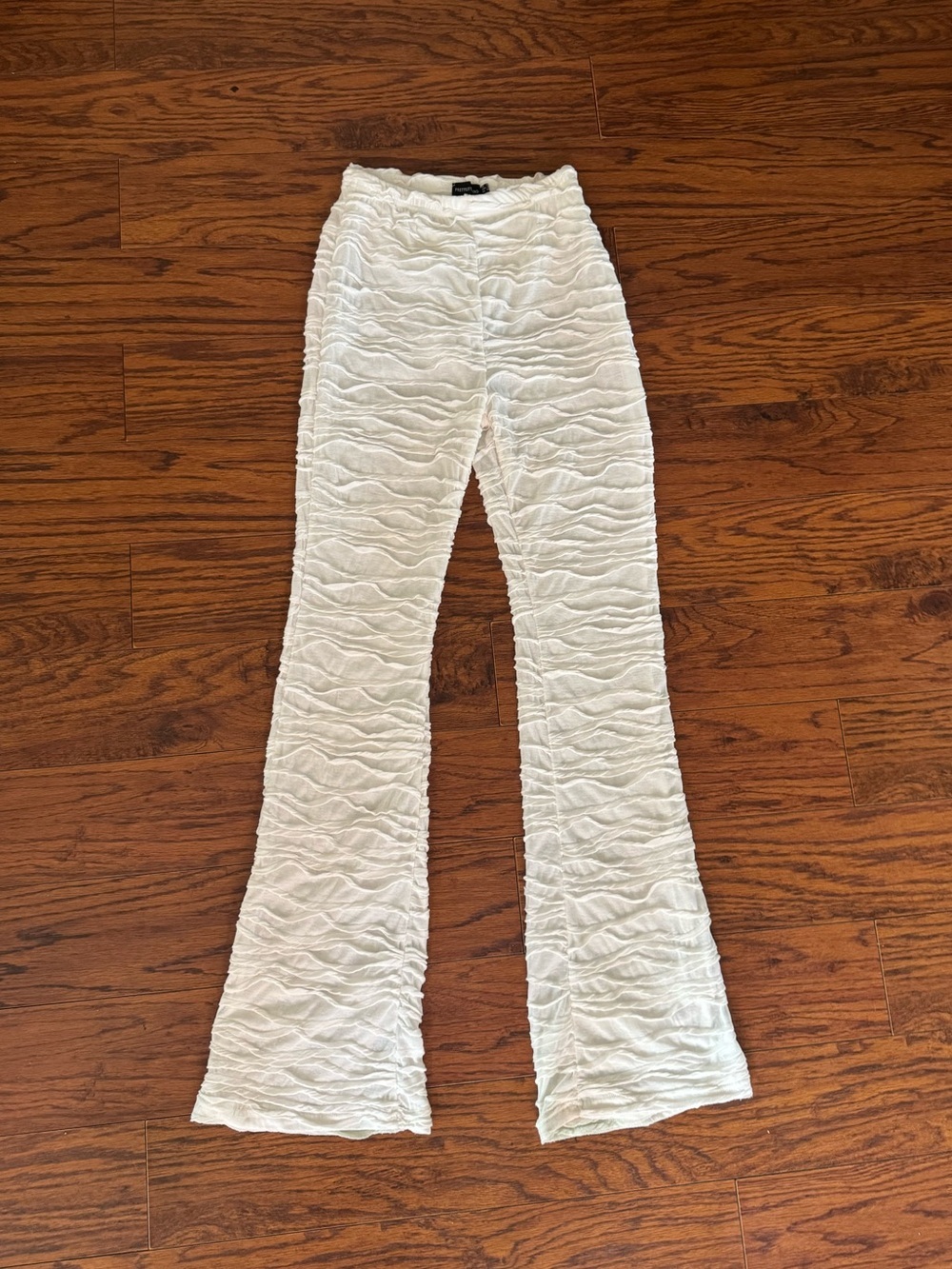 PrettyLittleThing White Textured Sheer Flared Pants Size US 4 WORN ONCE